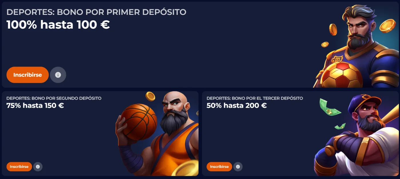 Nine Casino Bonos Deportivos por Depósito Nine Casino bonos deportivos por primer, segundo y tercer depósito con recompensas de hasta 200 €