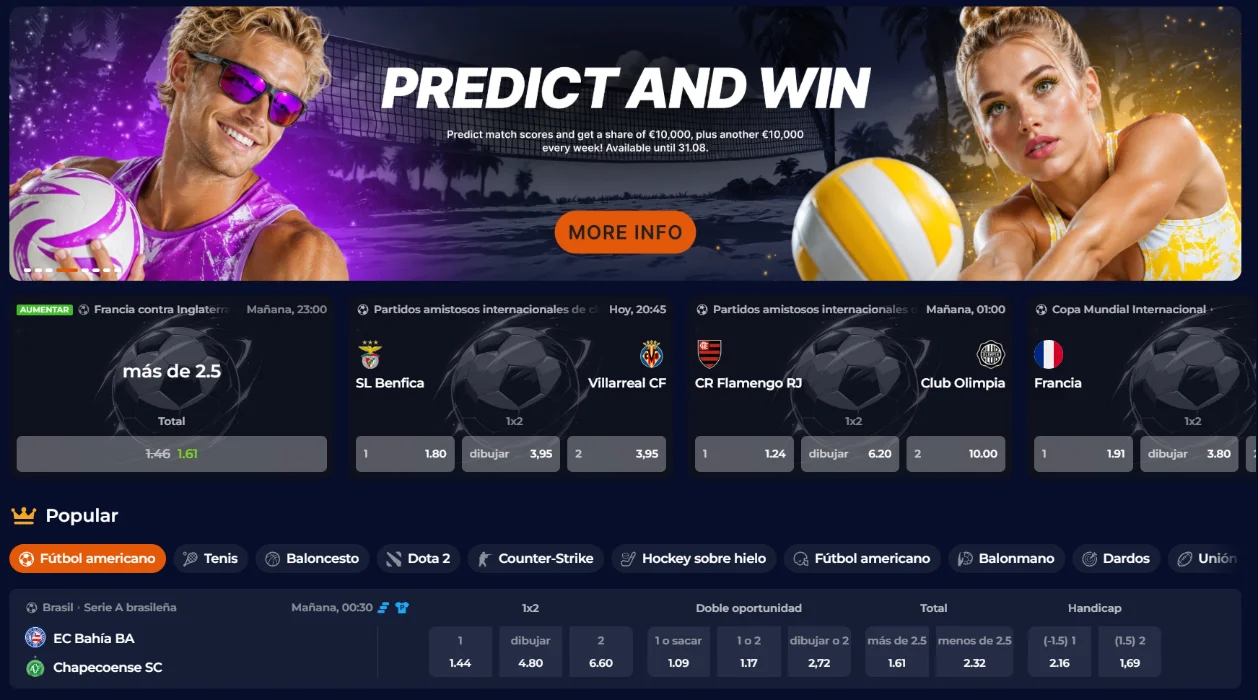 Nine Casino Apuestas Deportivas y Predicciones Nine Casino sección de apuestas deportivas con partidos destacados, cuotas, mercados y promoción Predict and Win