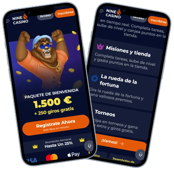 Nine Casino Bonos y Recompensas en Móvil Nine Casino versión móvil con paquete de bienvenida, giros gratis, misiones, torneos y rueda de la fortuna